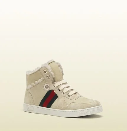 スニーカー GUCCI White Suede And Fabric Sneakers Gucci High-Top Web Sneakers in White Suede — UFO No More
